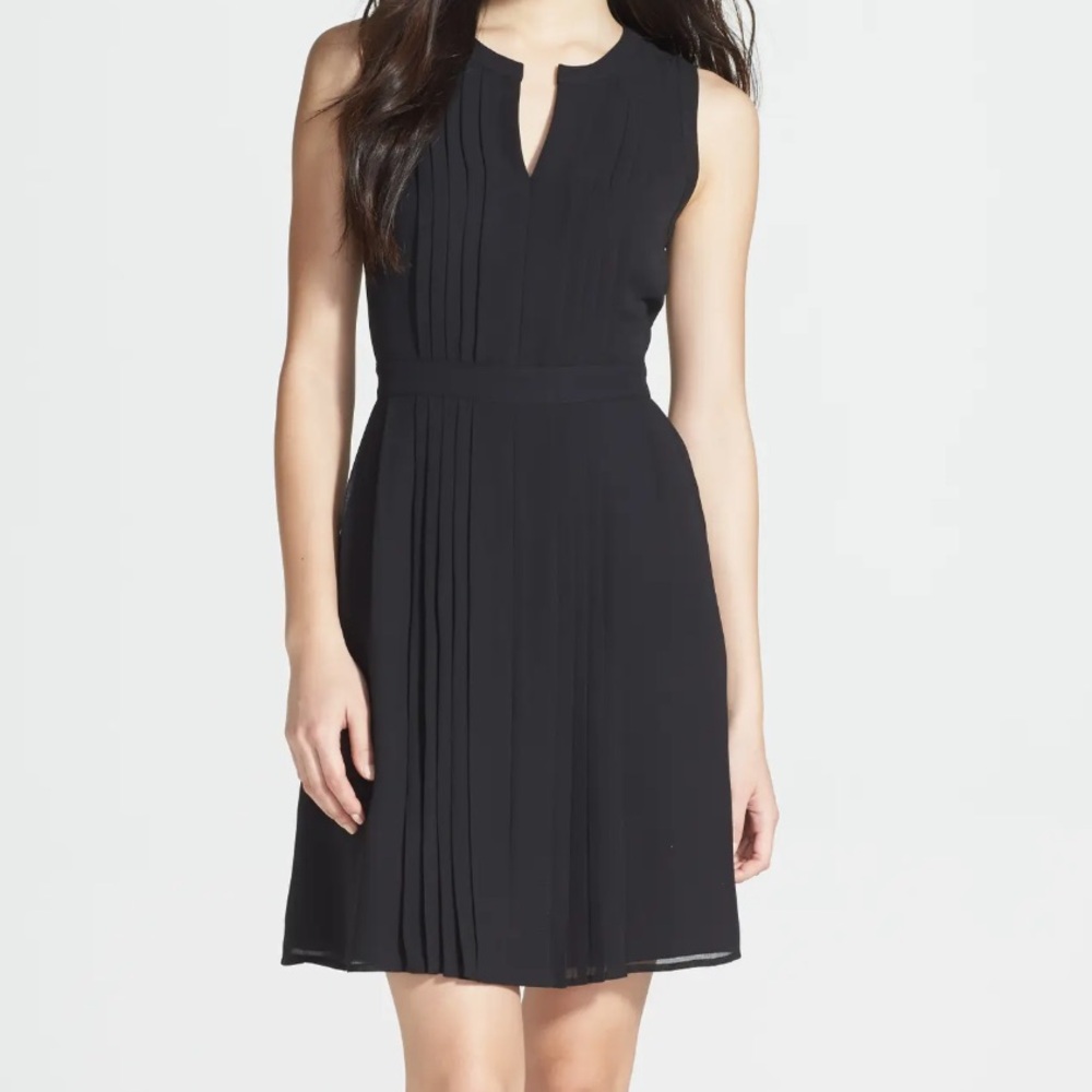 Halogen Pleated Fit and Flare Black Dress - Size 4P Small